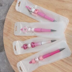 💕💗4pc Breast Cancer Awareness Beaded Pens Handcrafted PINK